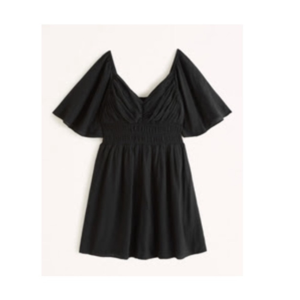 Abercrombie black angel sleeve smocked waist mini dress size medium